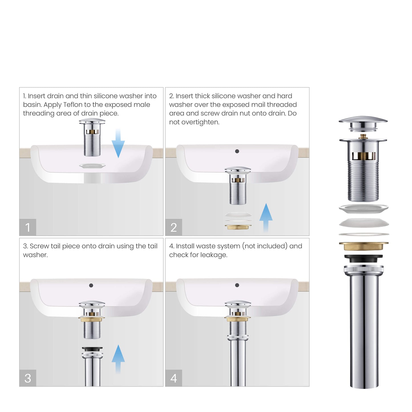 Pop Up Drain Stopper for Bathroom with Overflow - Full Cover
