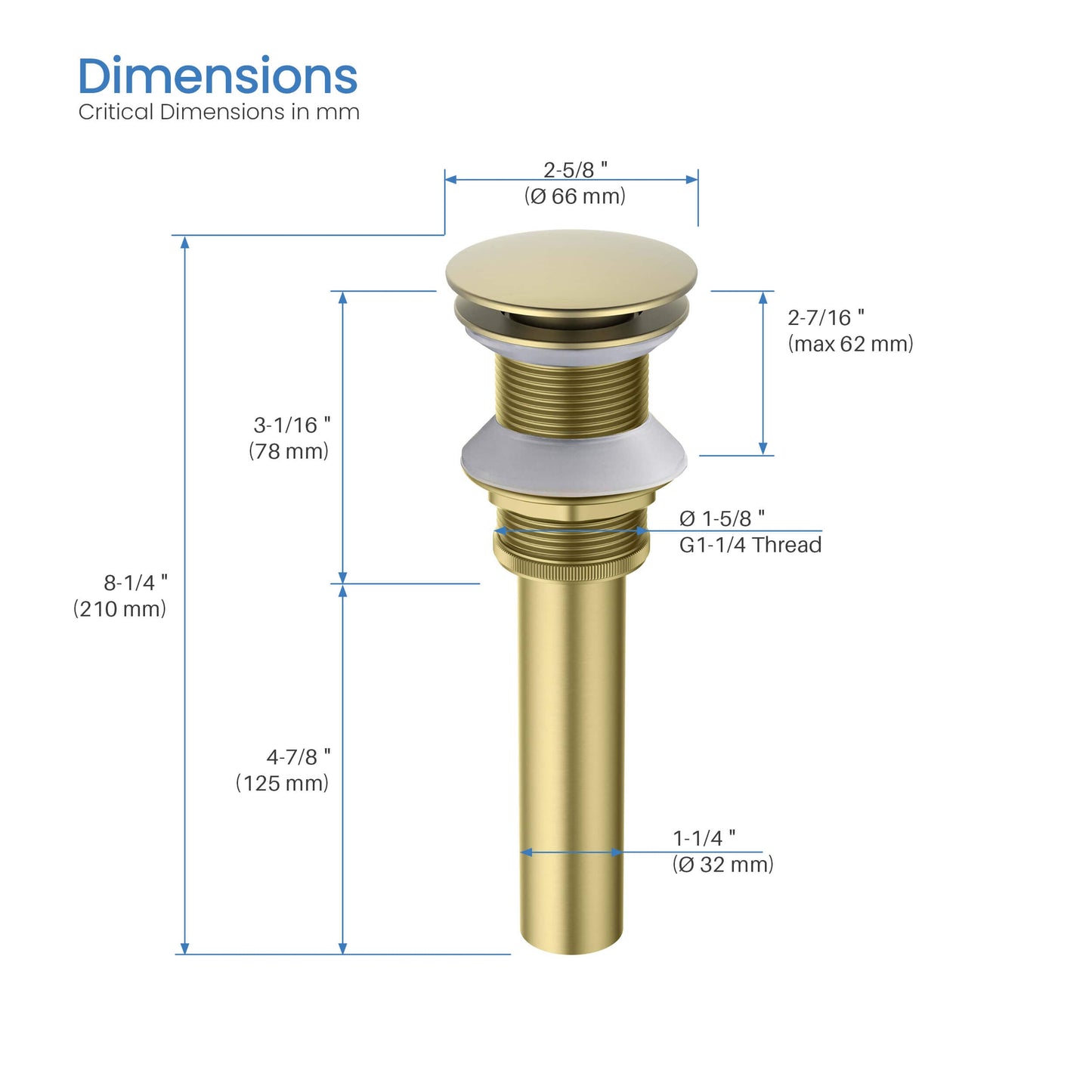 Pop Up Drain Stopper for Bathroom without Overflow - Full Cover