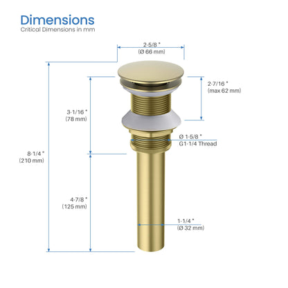 Pop Up Drain Stopper for Bathroom without Overflow - Full Cover