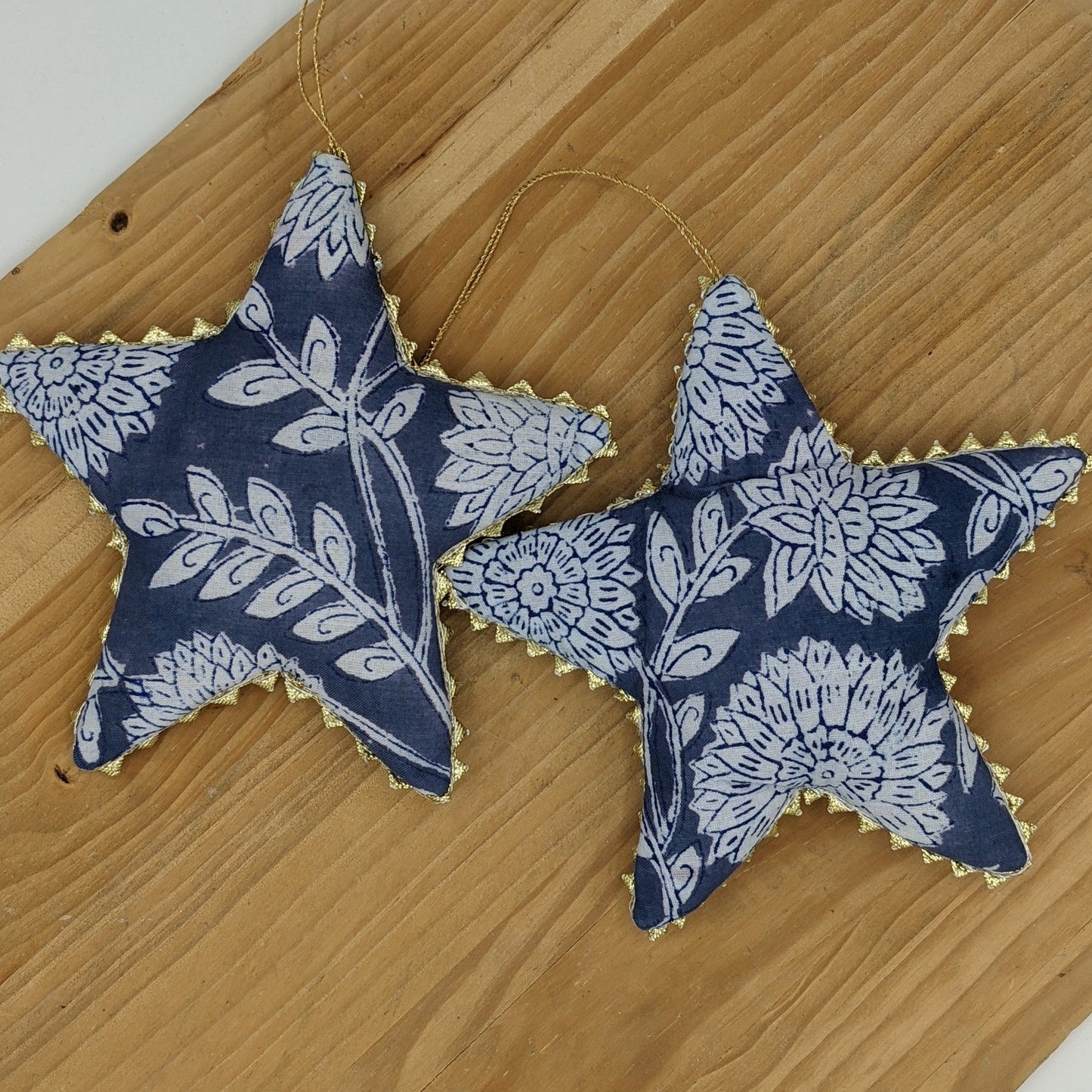 Gold Trimmed Cotton Star Ornaments