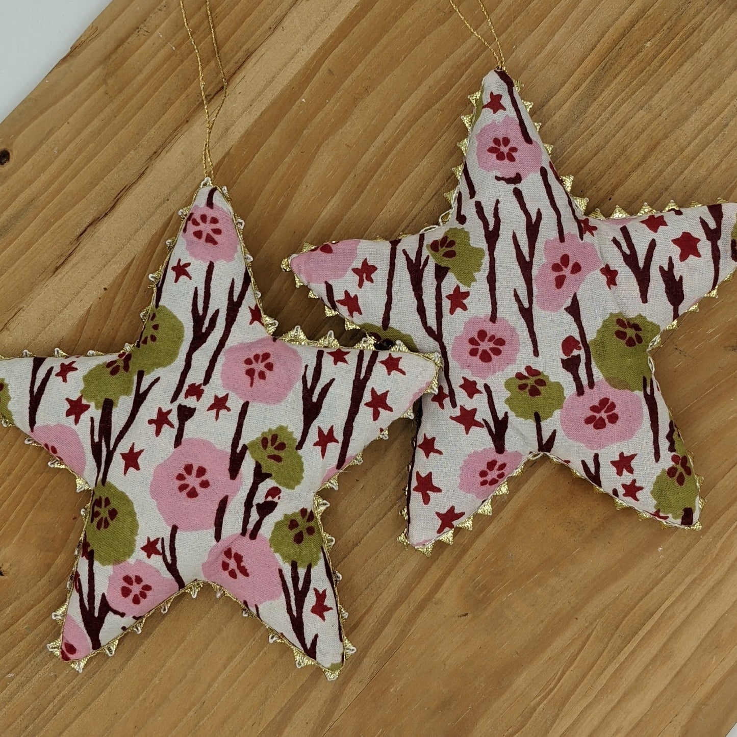 Gold Trimmed Cotton Star Ornaments