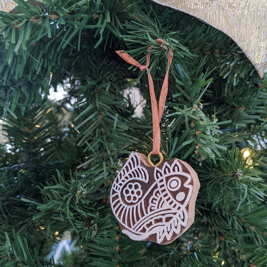 Hand Carved Fish Wooden Block Ornament