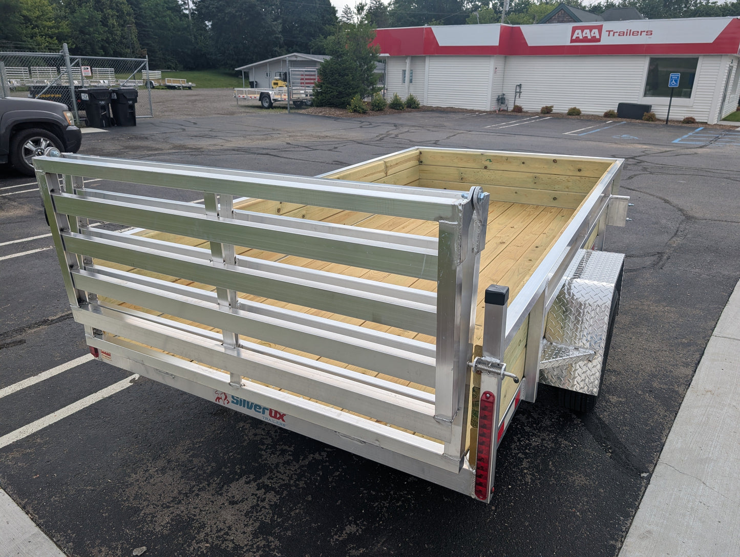 Silver Ox 6x12 Single Axle Woody 3 Board Woodside Aluminum Utility Trailer w Bi-Fold Ramp