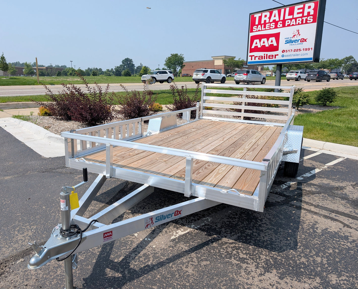 Silver Ox 7x14 Single Axle Aluminum Utility Trailer with Side Loading Ramps and Folding Gate