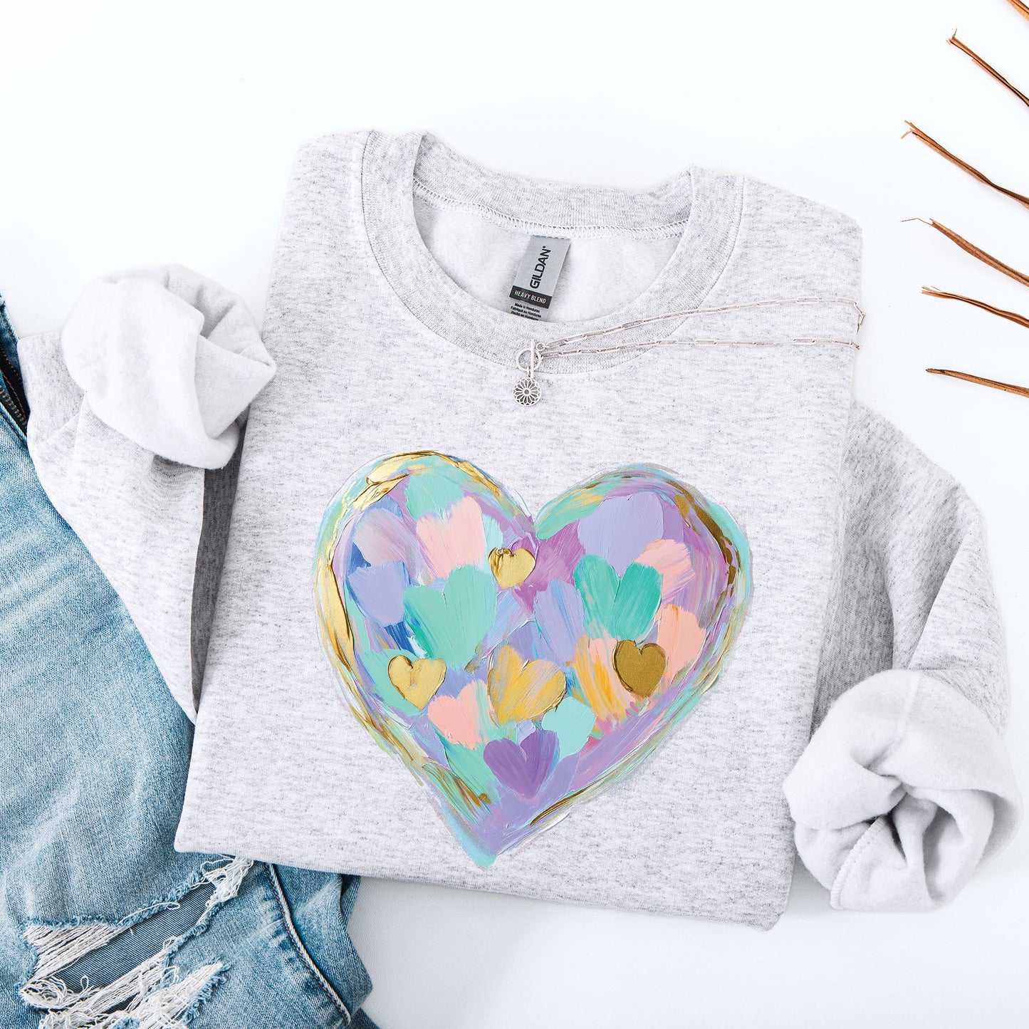 Painted Heart, Pastels, Easter, Bunny, Jesus, Rabbit, Holiday Sweatshirt