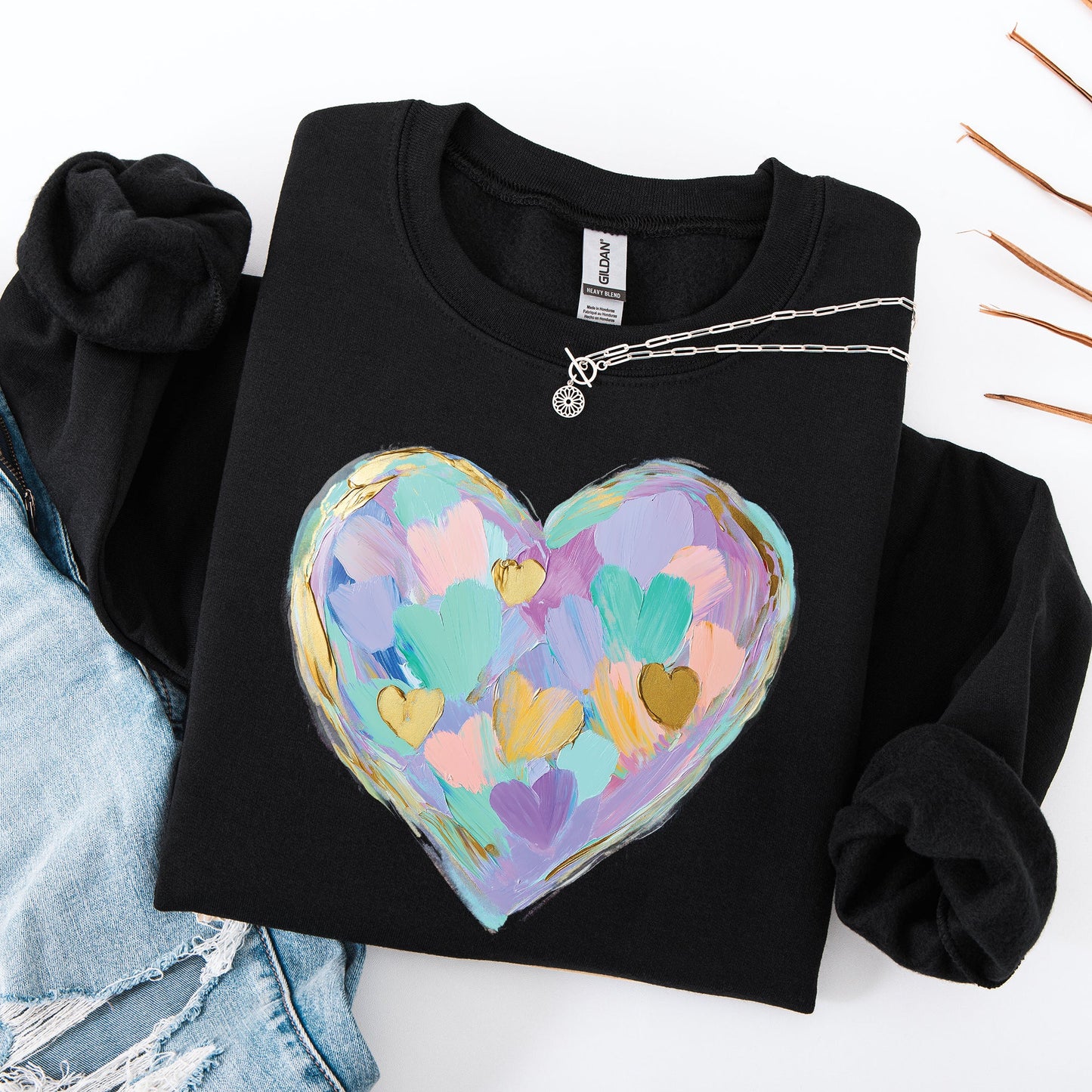 Painted Heart, Pastels, Easter, Bunny, Jesus, Rabbit, Holiday Sweatshirt