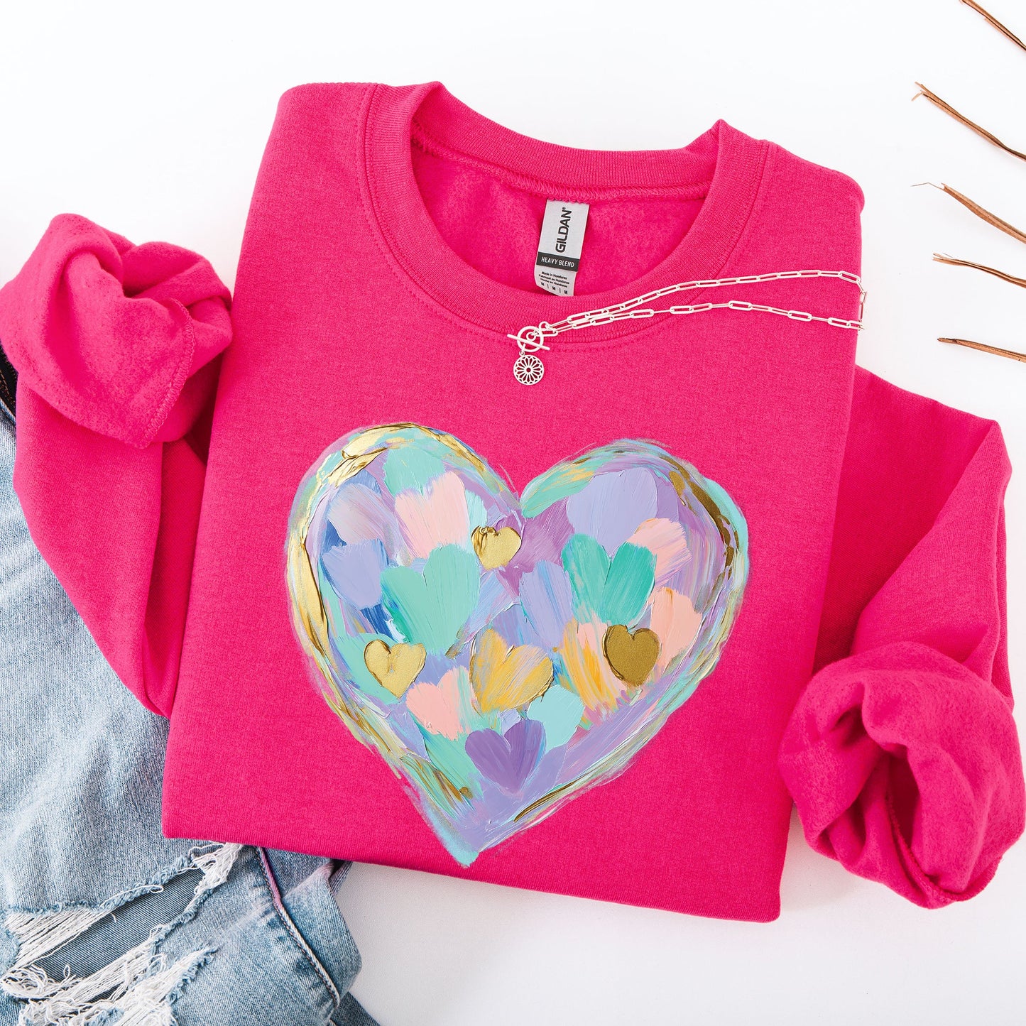 Painted Heart, Pastels, Easter, Bunny, Jesus, Rabbit, Holiday Sweatshirt