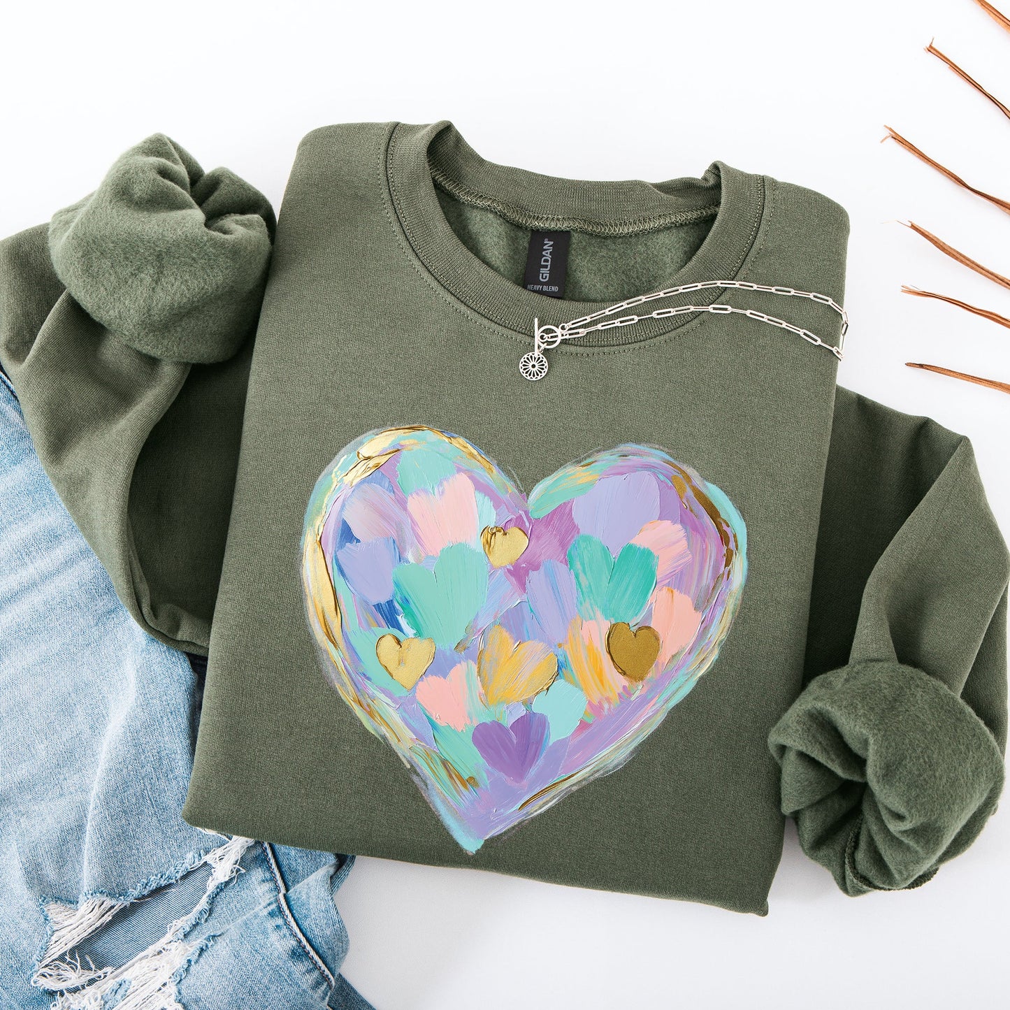 Painted Heart, Pastels, Easter, Bunny, Jesus, Rabbit, Holiday Sweatshirt