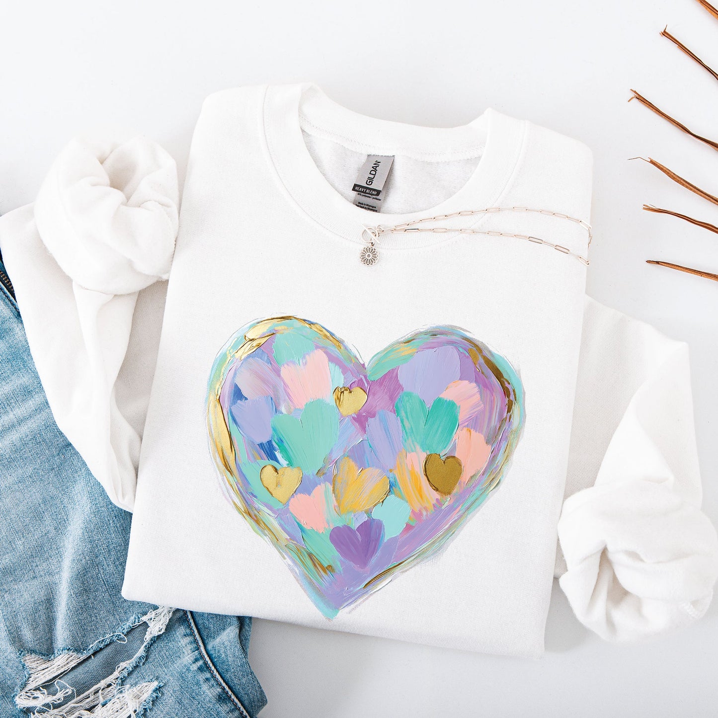 Painted Heart, Pastels, Easter, Bunny, Jesus, Rabbit, Holiday Sweatshirt
