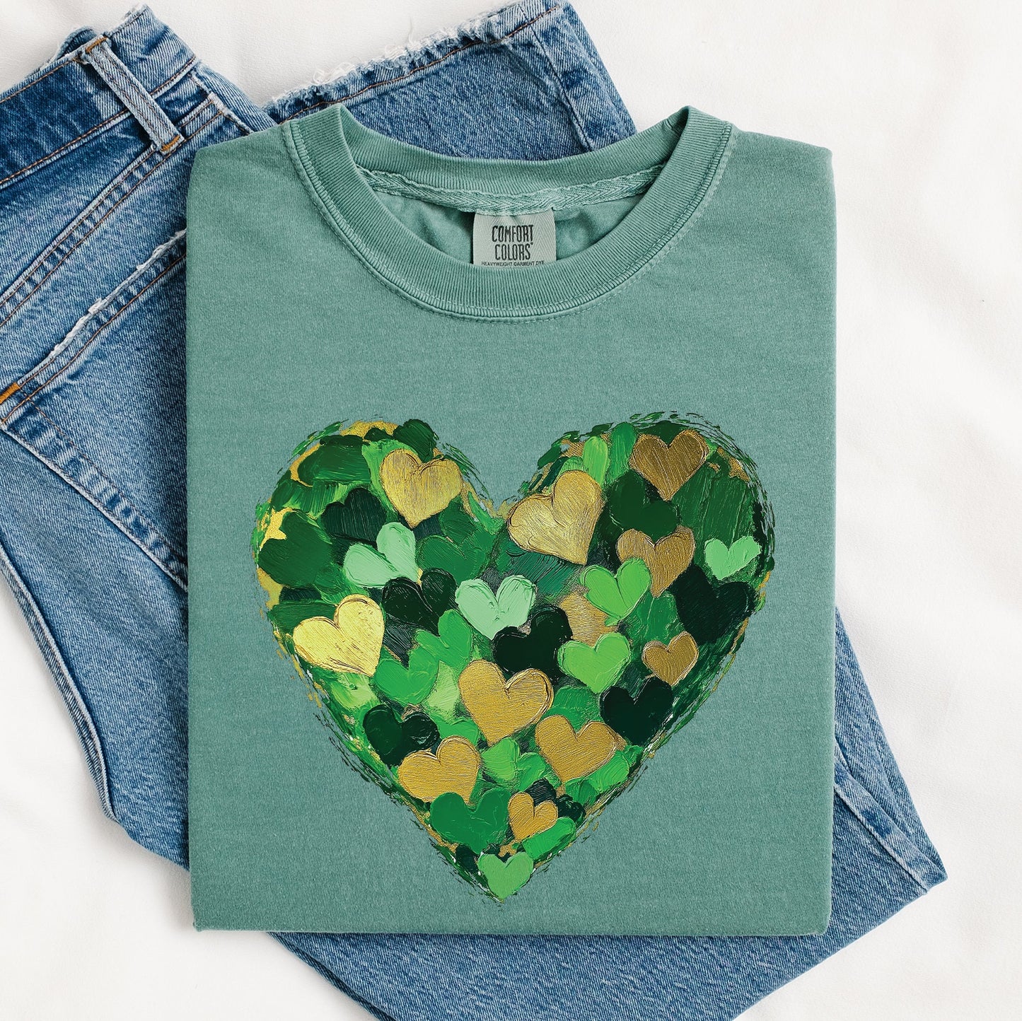 Painted Hearts, St Patrick's Day, Shamrock, Clover, Lucky, Leprechaun Tshirt Comfort Colors T-Shirt