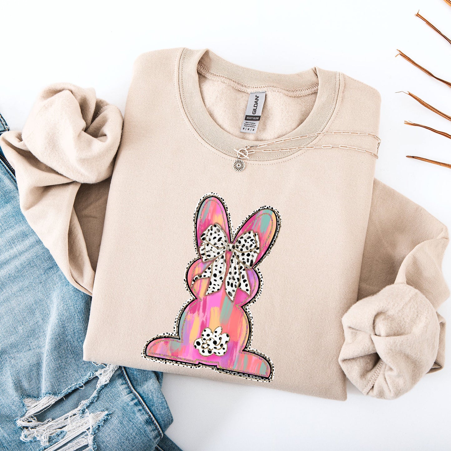 Painted, Colorful, Dalmatian Print, Easter, Bunny, Jesus, Rabbit, Holiday Sweatshirt