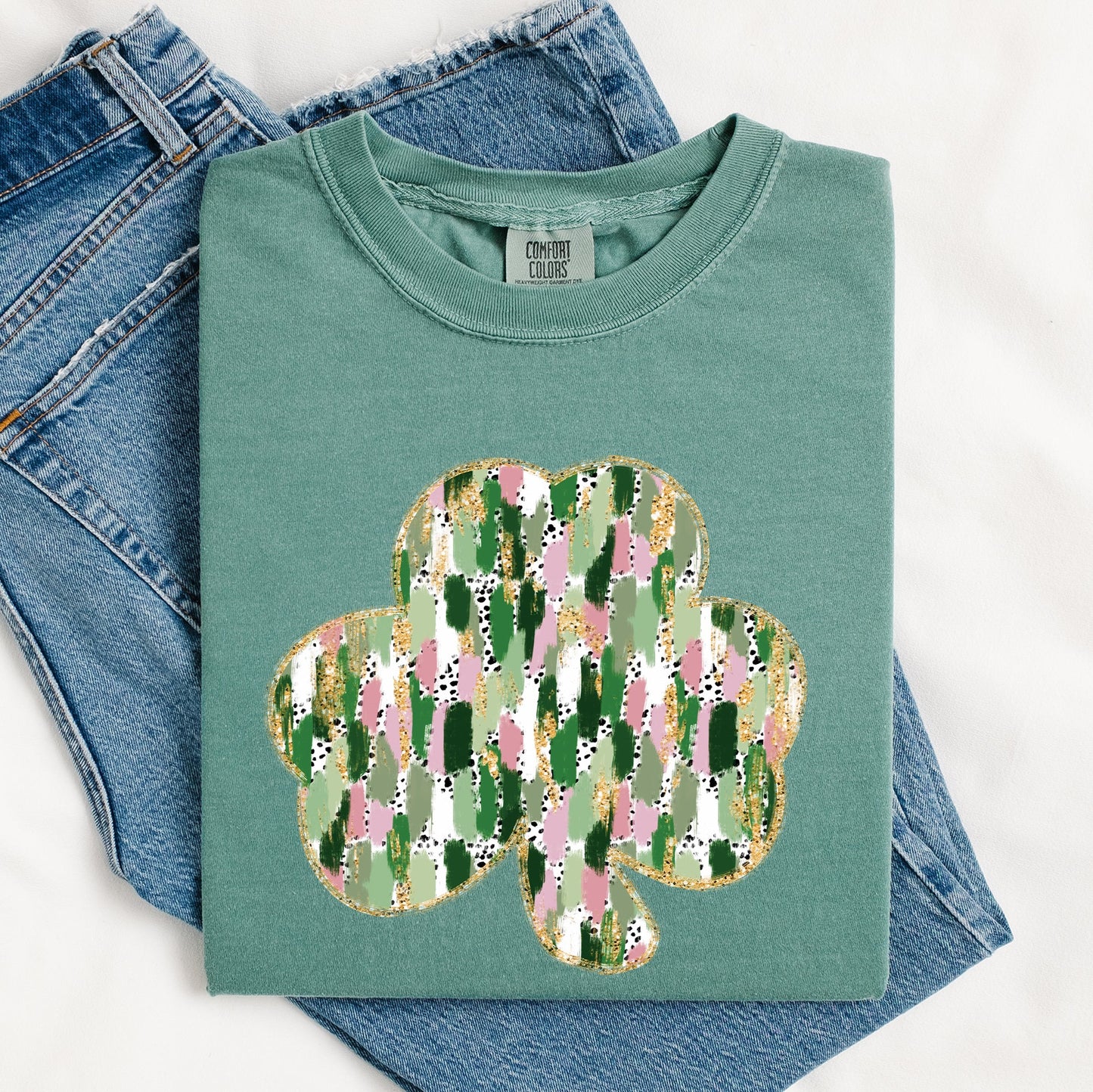 Painted, Faux Glitter, St Patrick's Day, Shamrock, Clover, Lucky, Leprechaun Tshirt Comfort Colors T-Shirt