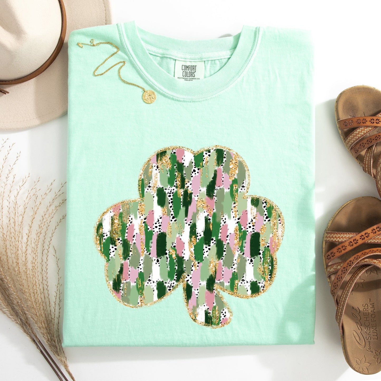 Painted, Faux Glitter, St Patrick's Day, Shamrock, Clover, Lucky, Leprechaun Tshirt Comfort Colors T-Shirt