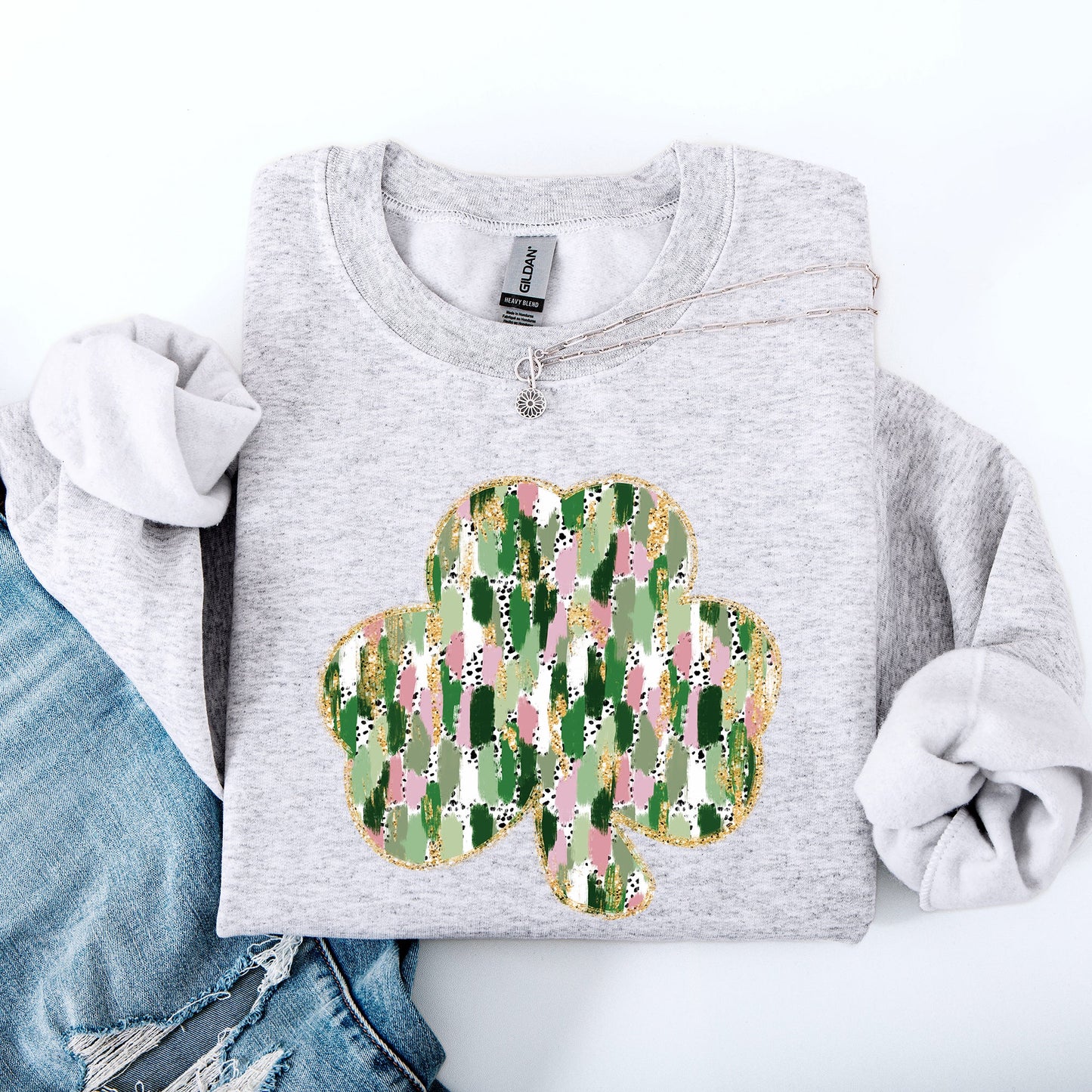 Painted, Faux Glitter, St Patrick's Day, Shamrock, Clover, Lucky, Leprechaun Sweatshirt