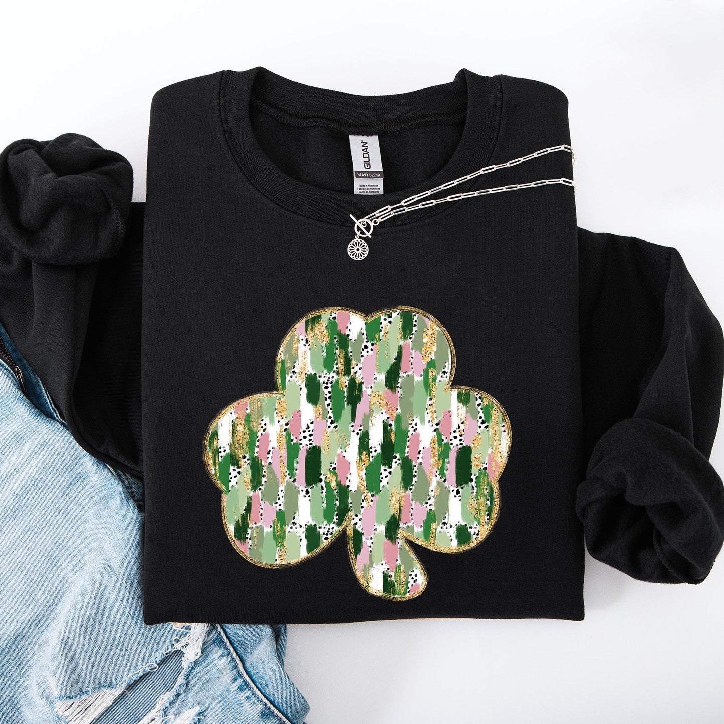 Painted, Faux Glitter, St Patrick's Day, Shamrock, Clover, Lucky, Leprechaun Sweatshirt