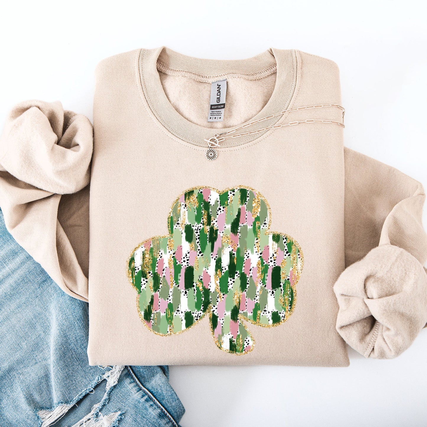 Painted, Faux Glitter, St Patrick's Day, Shamrock, Clover, Lucky, Leprechaun Sweatshirt