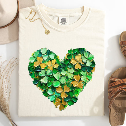 Painted, Shamrock, Heart, St Patrick's Day, Shamrock, Clover, Lucky, Leprechaun Tshirt Comfort Colors T-Shirt