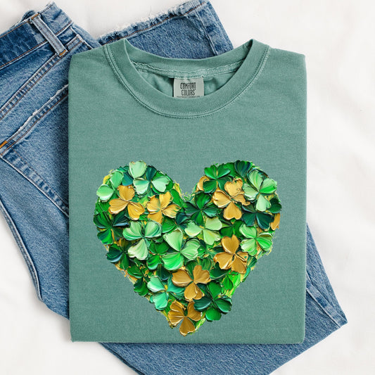 Painted, Shamrock, Heart, St Patrick's Day, Shamrock, Clover, Lucky, Leprechaun Tshirt Comfort Colors T-Shirt