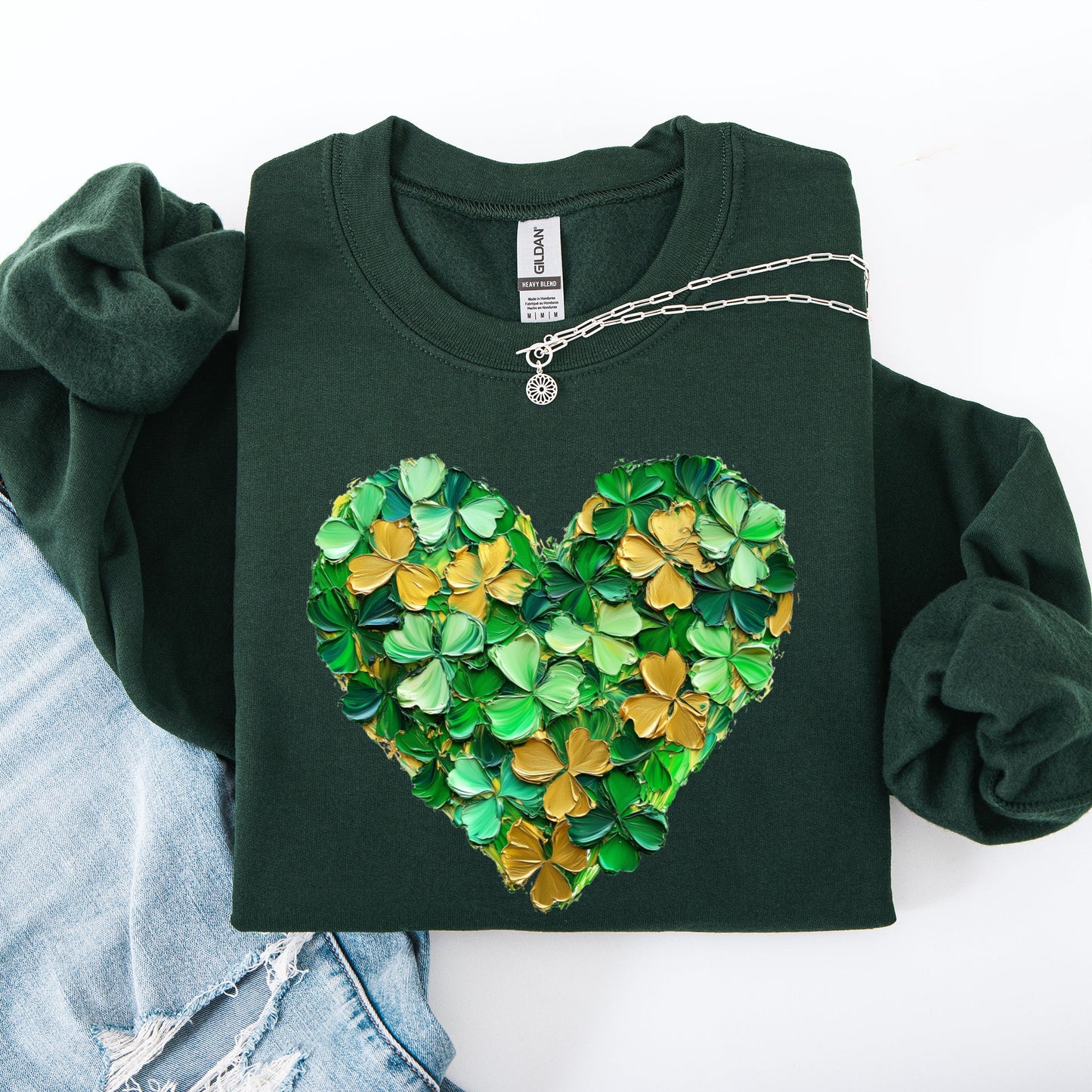 Painted, Shamrock, Heart, St Patrick's Day, Shamrock, Clover, Lucky, Leprechaun Sweatshirt