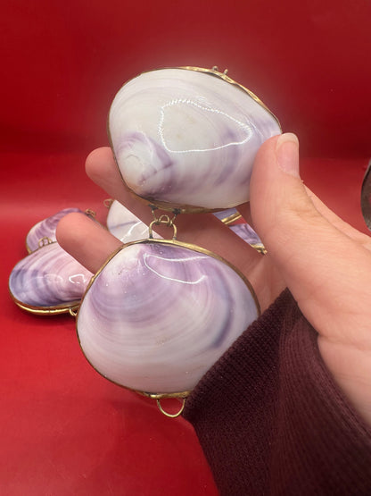 Purple Clam Shell Coin Purse - Coastal Accessory 2.25"