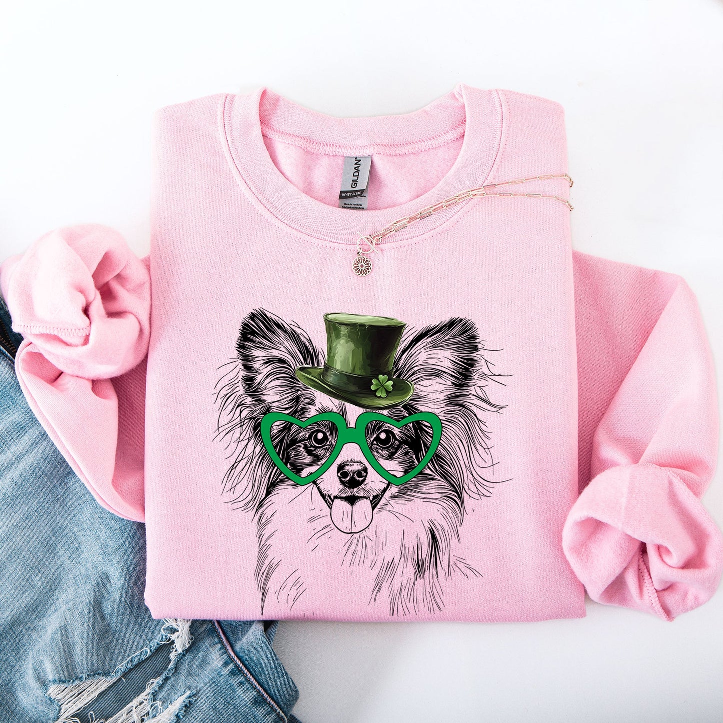 Papillon, Adorable Dog, St Patrick's Day, Lucky, Irish Sweatshirt