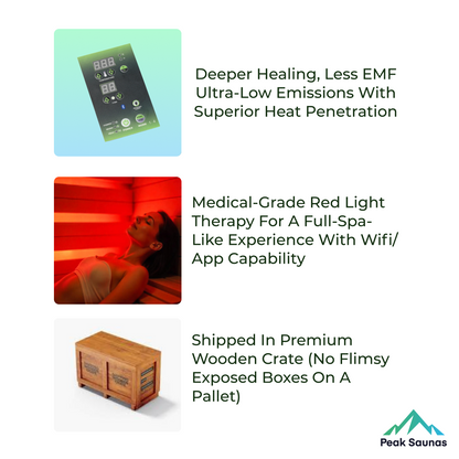 Peak Saunas Shasta 1-Person Full Spectrum Infrared Sauna with XL Medical-Grade Red Light Therapy & Smart WiFi App Control
