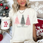 Pastel Christmas Trees, Merry and Bright, Pink and Green, Comfort Colors Tshirt