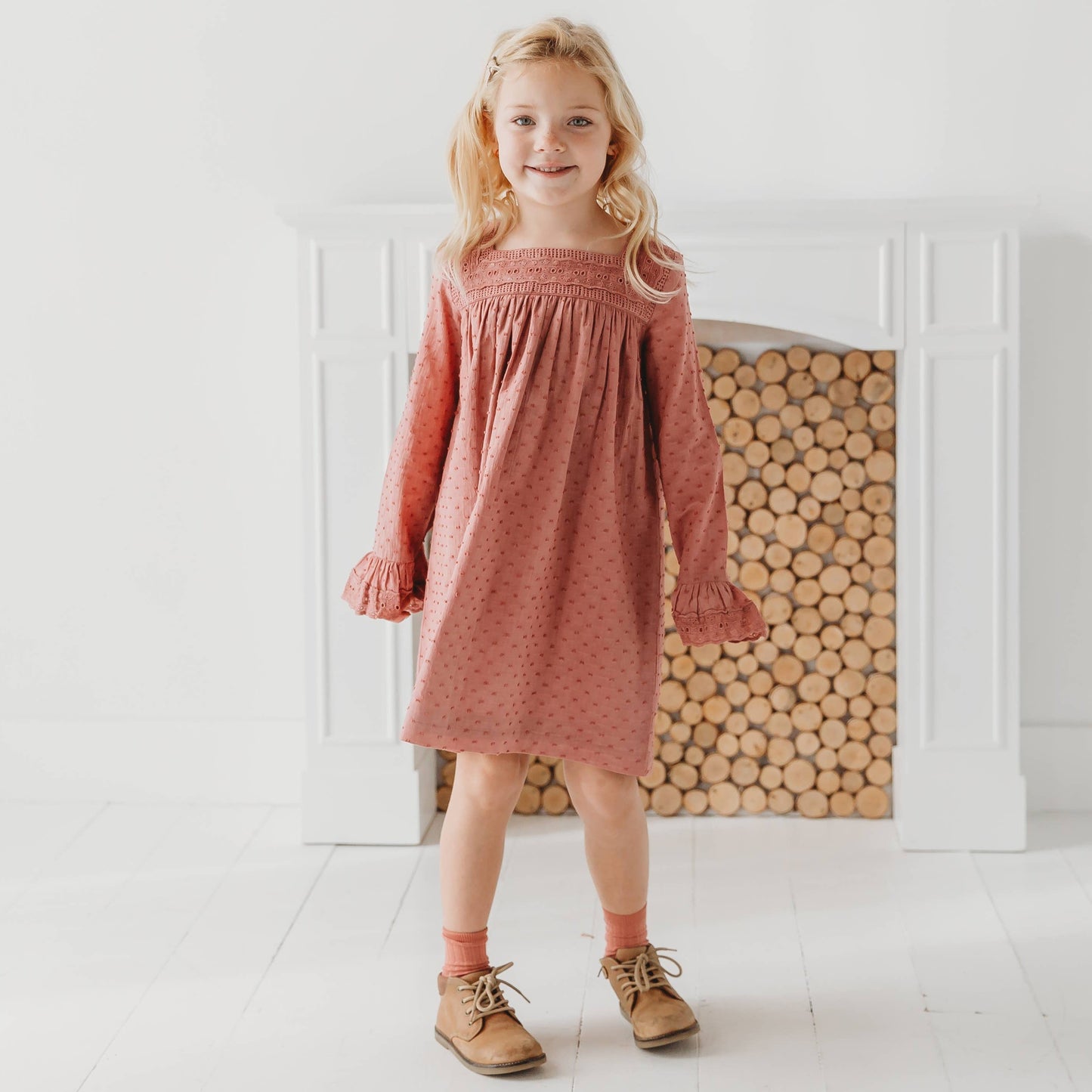 Pastel Pink Lace Yolk Dobby Dress