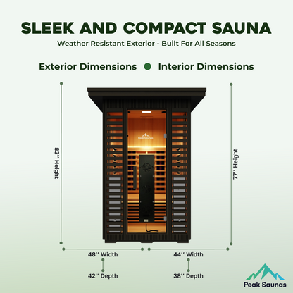 Peak Saunas Patagonia 2-Person Outdoor Full Spectrum Infrared Sauna with XL Medical-Grade Red Light Therapy and Smart WiFi App Control