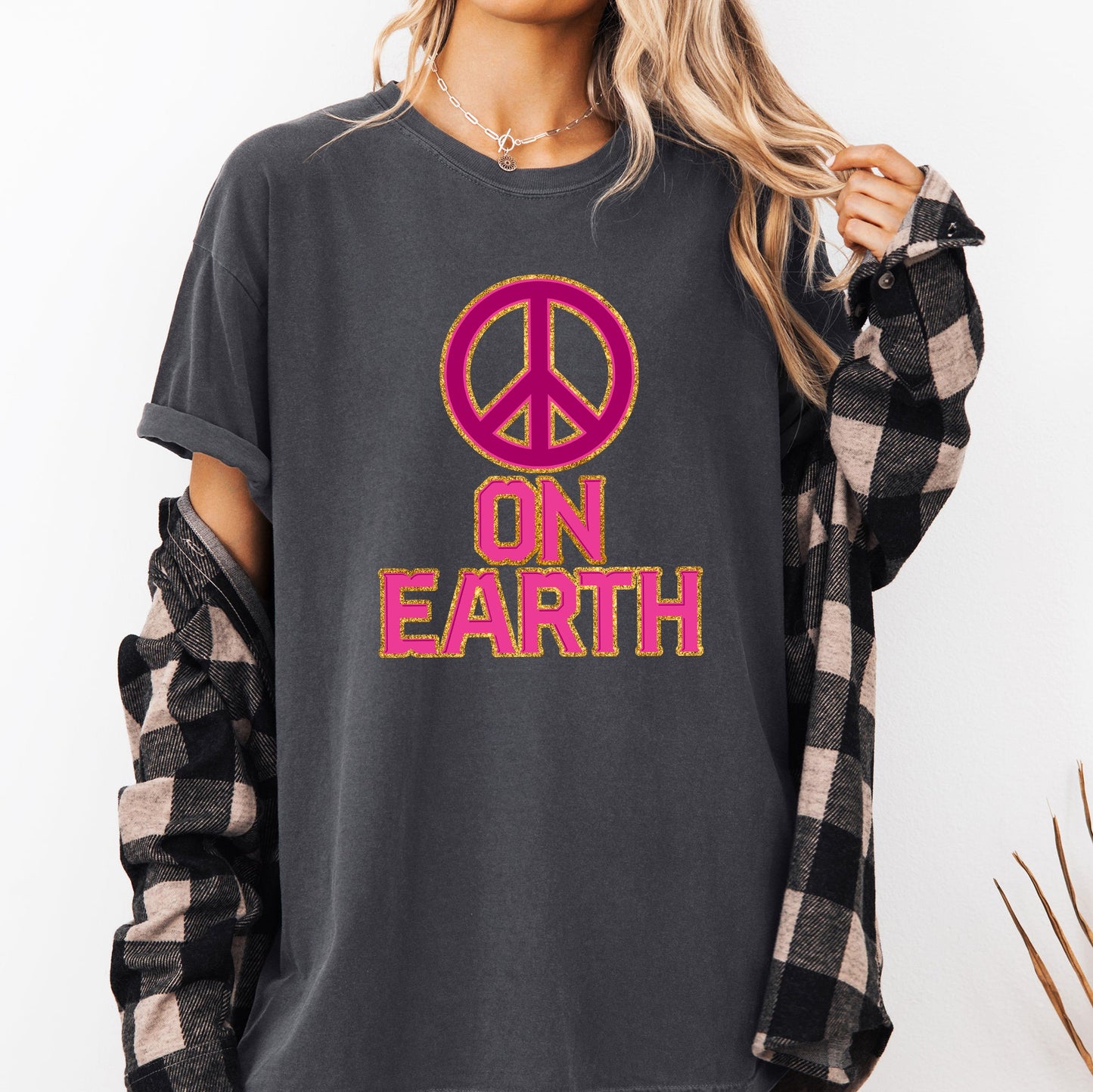 Peace On Earth, Christmas, Positivity, Snow, Santa, Xmas Tshirt Comfort Colors T-Shirt