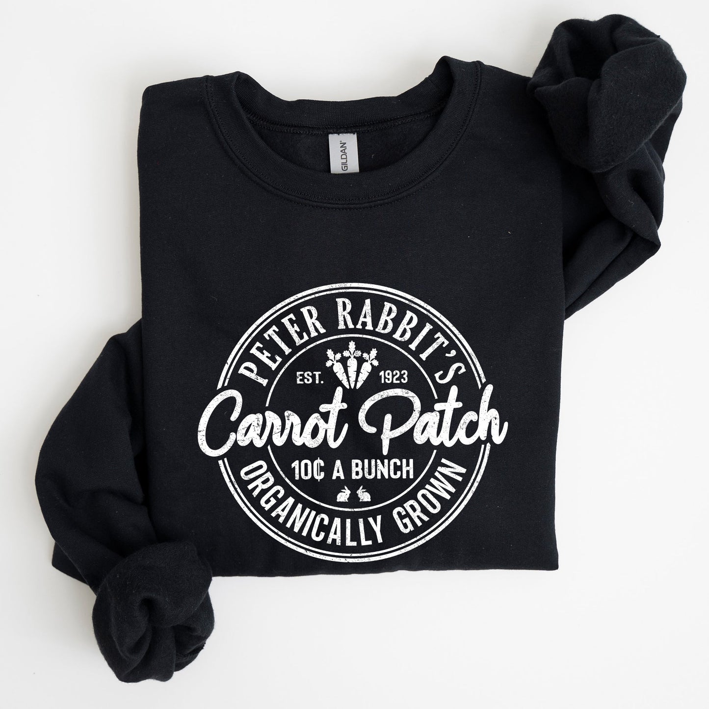 Peter Rabbit's Carrot Patch, Retro Farm Sign, Easter Sweatshirt