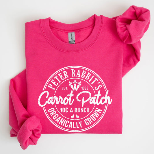 Peter Rabbit's Carrot Patch, Retro Farm Sign, Easter Sweatshirt