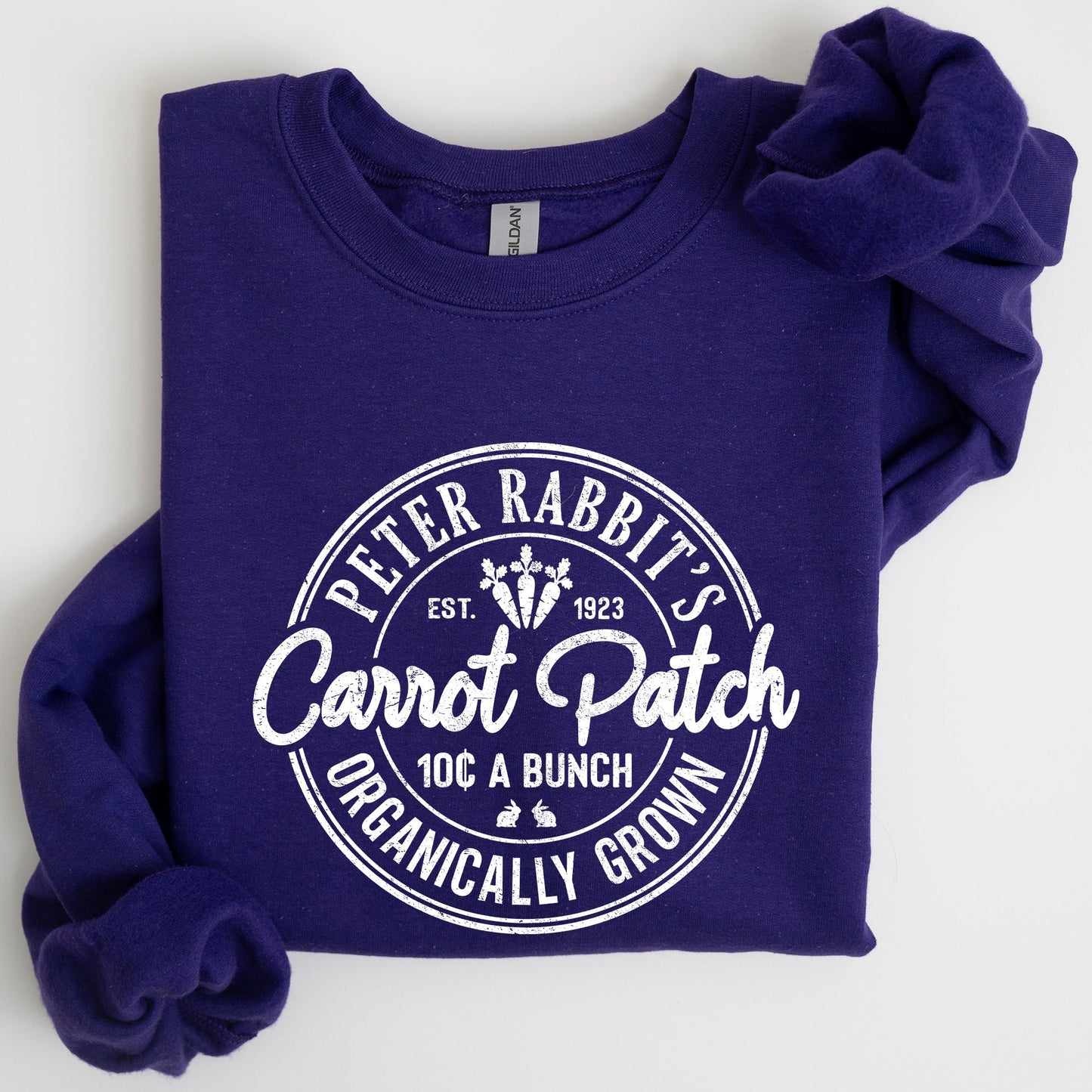 Peter Rabbit's Carrot Patch, Retro Farm Sign, Easter Sweatshirt
