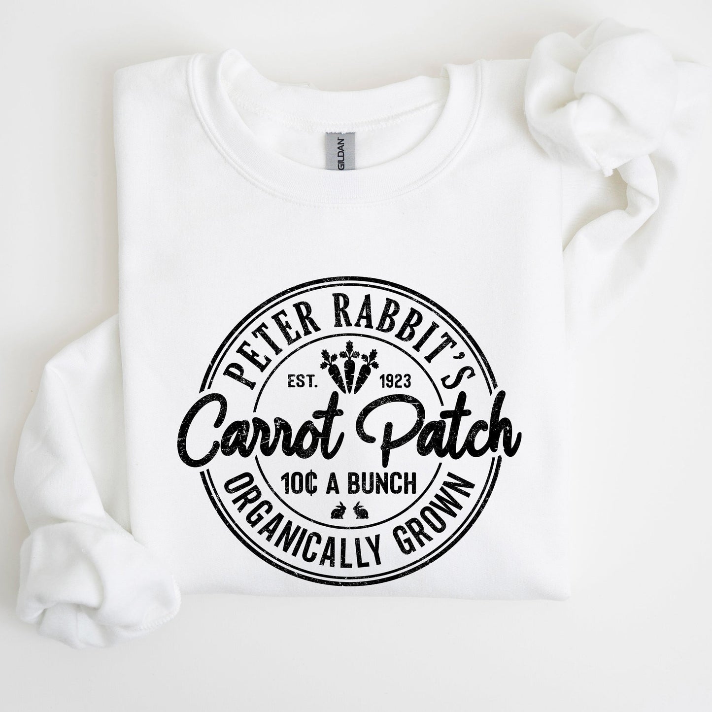 Peter Rabbit's Carrot Patch, Retro Farm Sign, Easter Sweatshirt