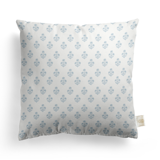 Petite Block Print Floral Pillow Cover | Featuring Cottage Blue Colorway