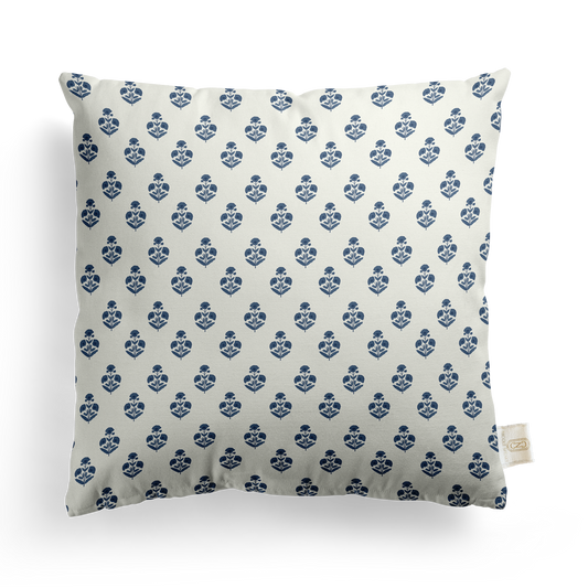 Petite Block Print Floral Pillow Cover | Featuring Cottage Blue Colorway