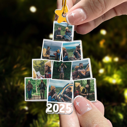 Custom Photo Camping Christmas Tree - Personalized Custom Shaped Acrylic Ornament - Christmas Gift For Camping, Hiking Lover or Couple