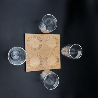 A Set Of A 4 Section Bamboo Tray With 4 Double walled Thermo Glasses | Dinnerware