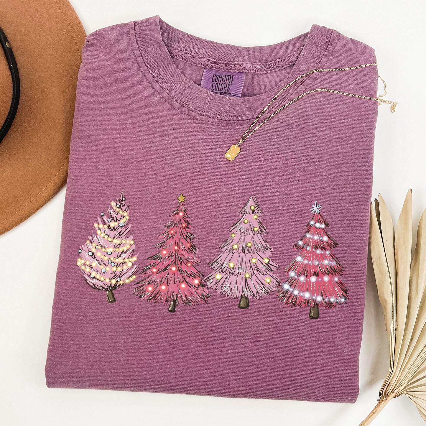 Pink Christmas Trees, Winter, Snow, Santa Tshirt Comfort Colors T-Shirt