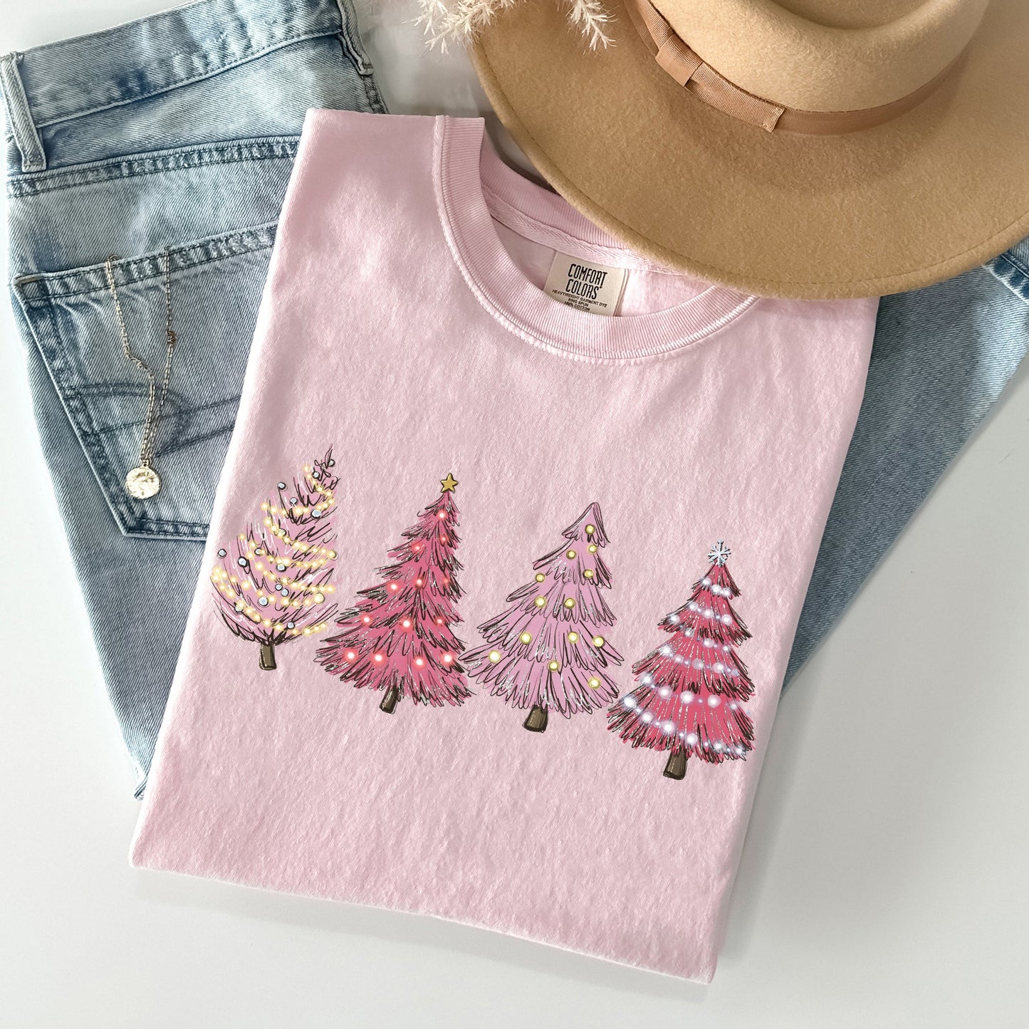Pink Christmas Trees, Winter, Snow, Santa Tshirt Comfort Colors T-Shirt