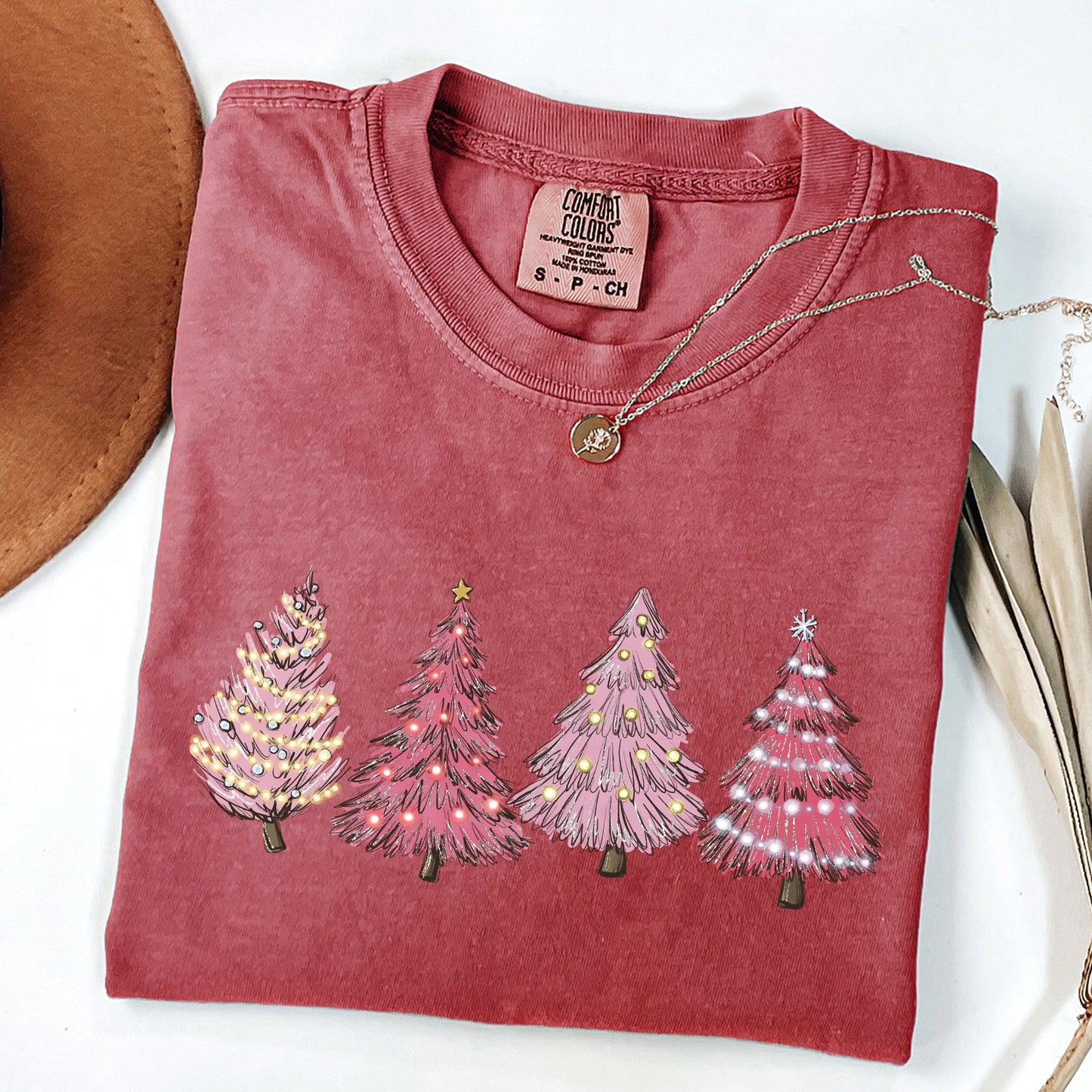 Pink Christmas Trees, Winter, Snow, Santa Tshirt Comfort Colors T-Shirt
