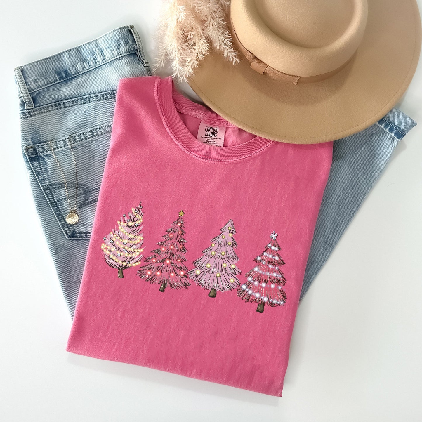 Pink Christmas Trees, Winter, Snow, Santa Tshirt Comfort Colors T-Shirt