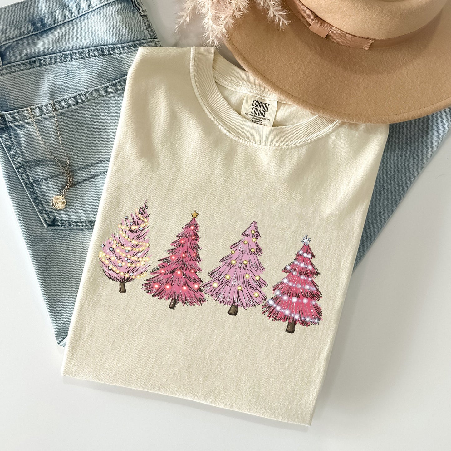 Pink Christmas Trees, Winter, Snow, Santa Tshirt Comfort Colors T-Shirt