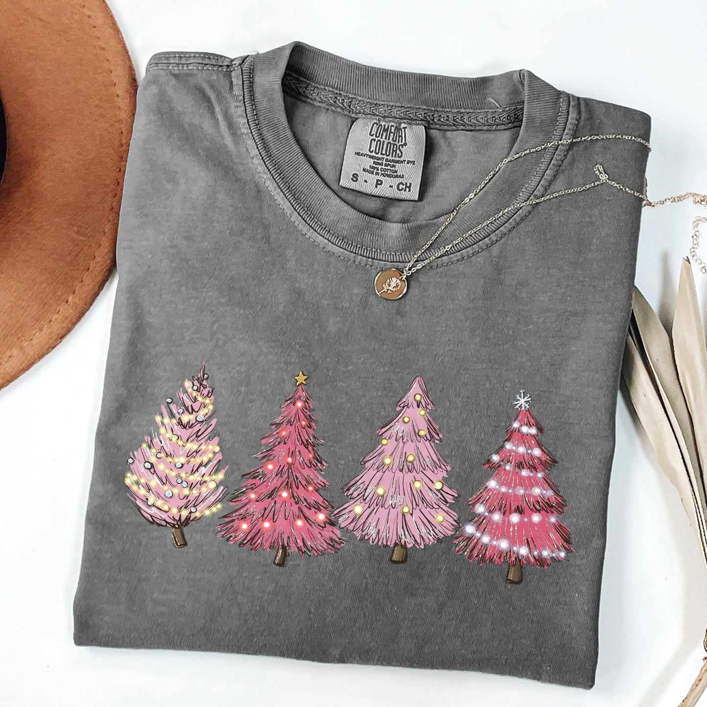 Pink Christmas Trees, Winter, Snow, Santa Tshirt Comfort Colors T-Shirt