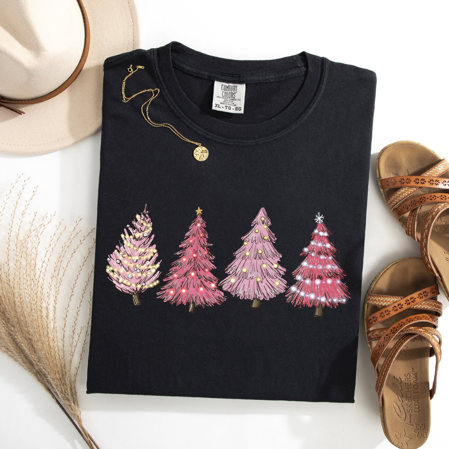Pink Christmas Trees, Winter, Snow, Santa Tshirt Comfort Colors T-Shirt