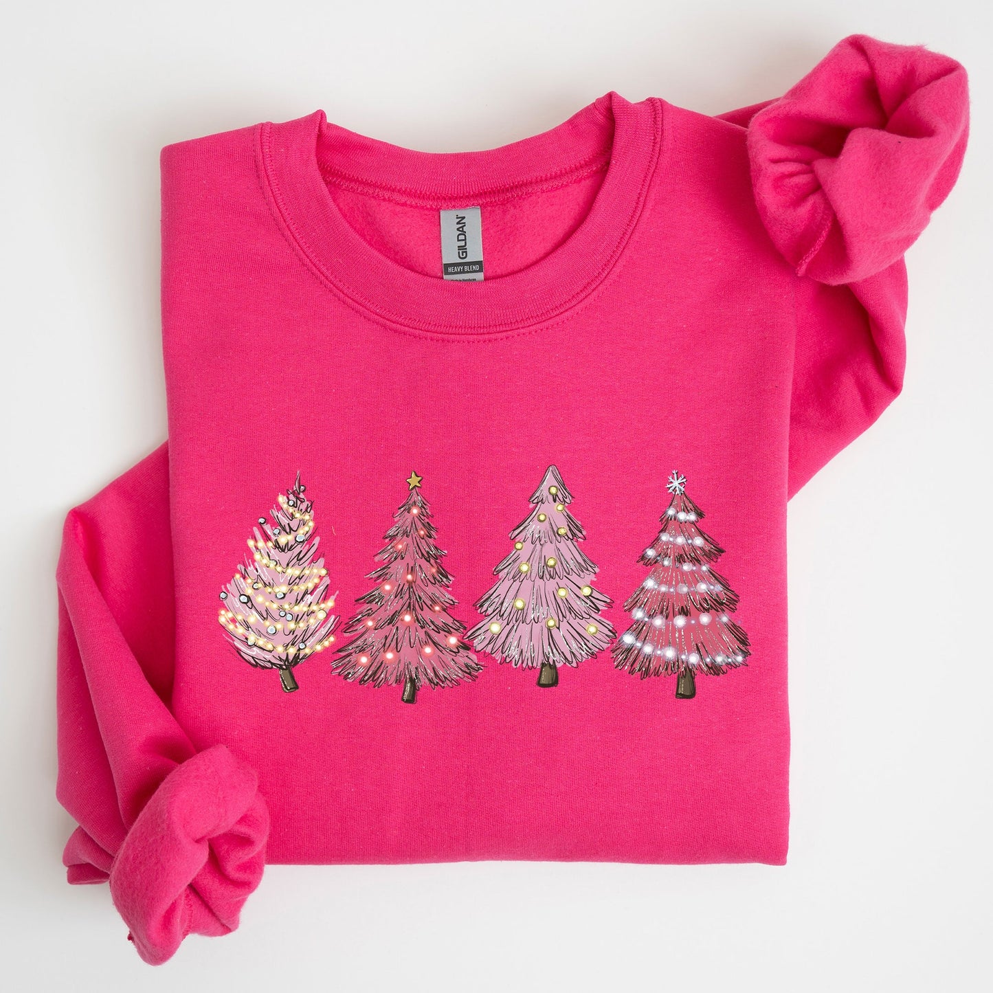 Pink Christmas Trees, Winter, Snow, Santa Sweatshirt