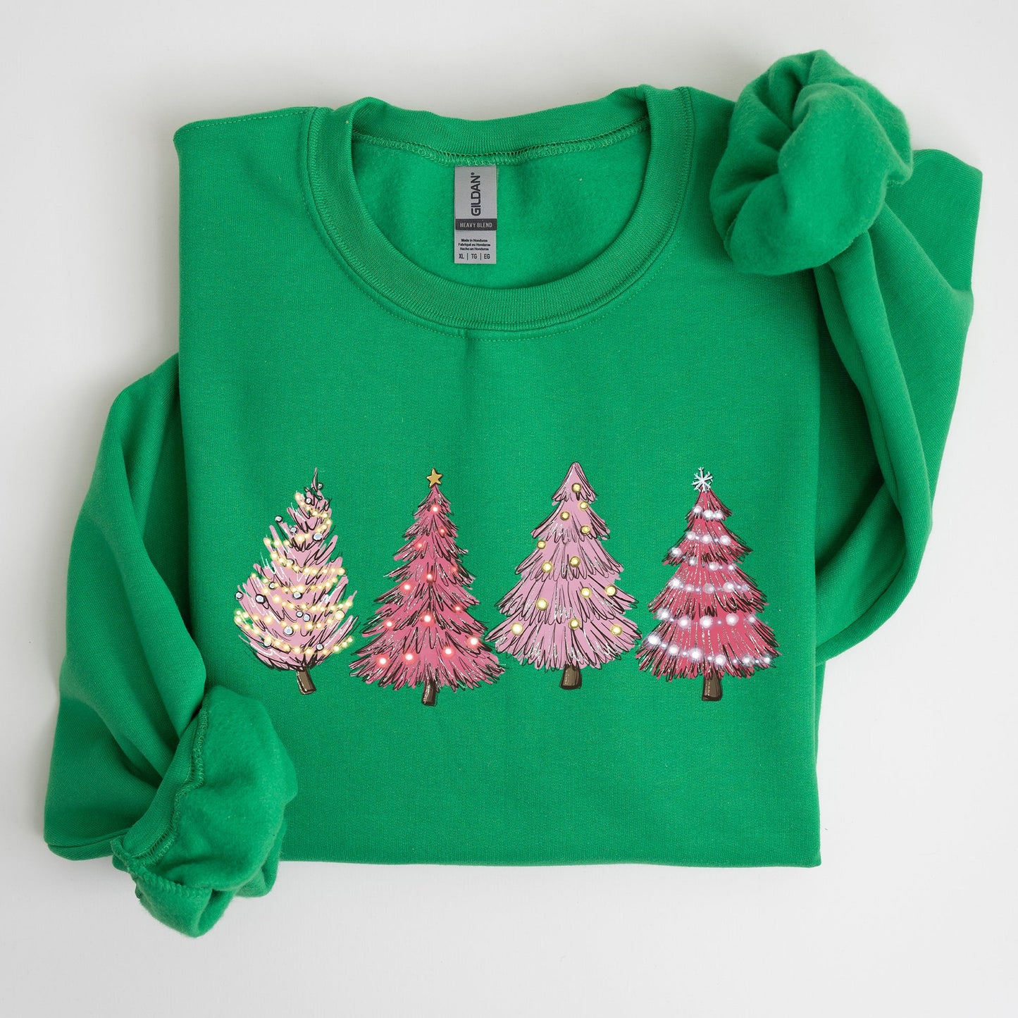 Pink Christmas Trees, Winter, Snow, Santa Sweatshirt