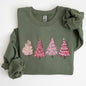 Pink Christmas Trees, Winter, Snow, Santa Sweatshirt
