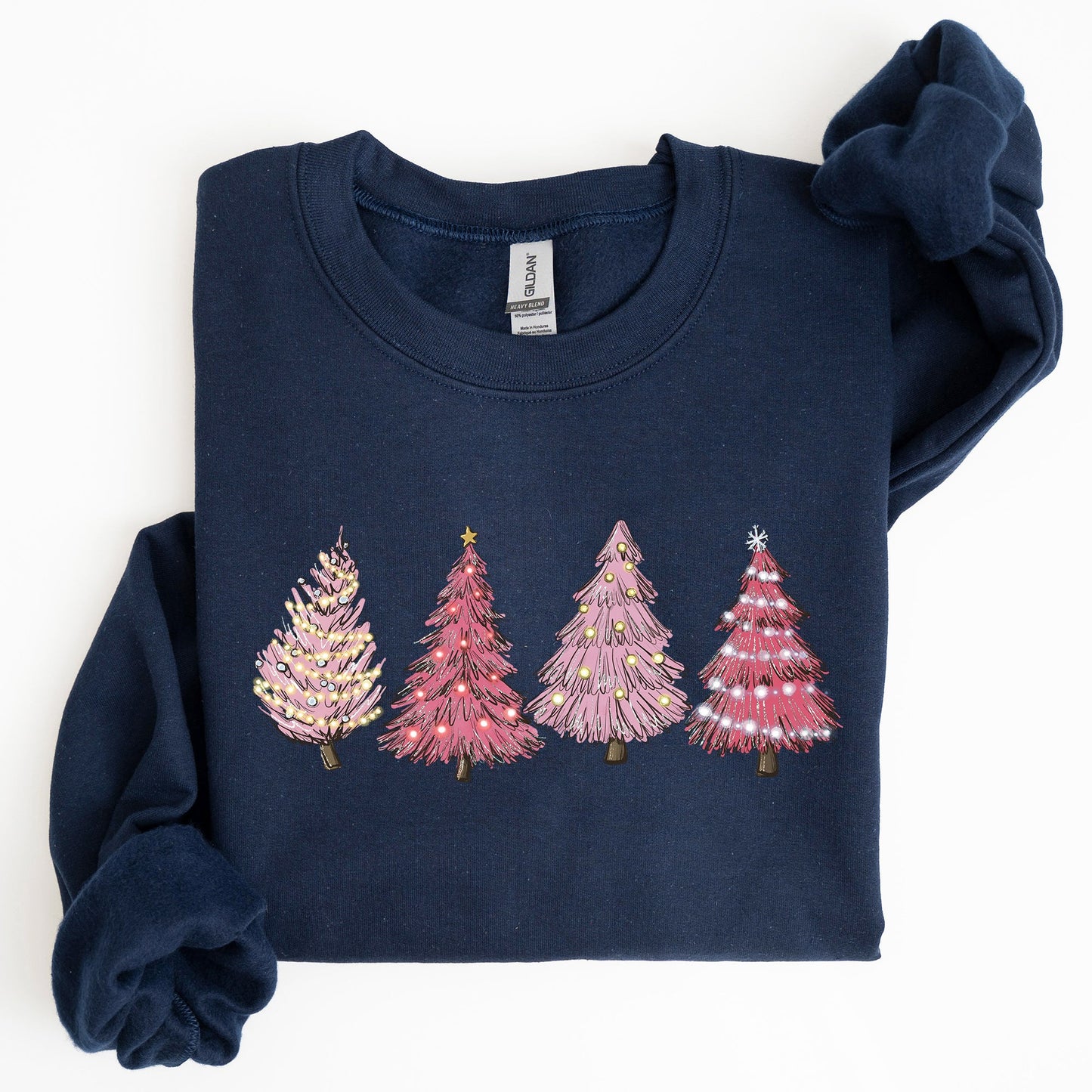 Pink Christmas Trees, Winter, Snow, Santa Sweatshirt