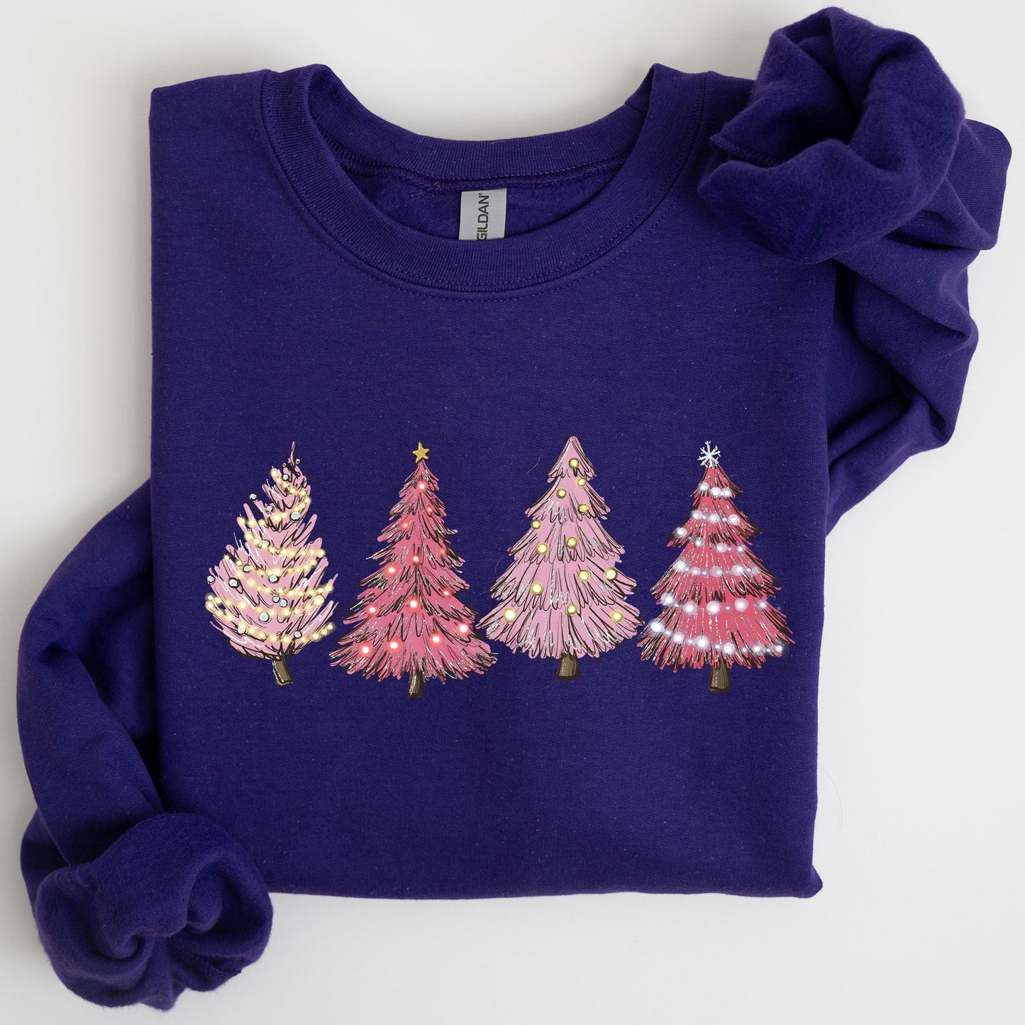 Pink Christmas Trees, Winter, Snow, Santa Sweatshirt